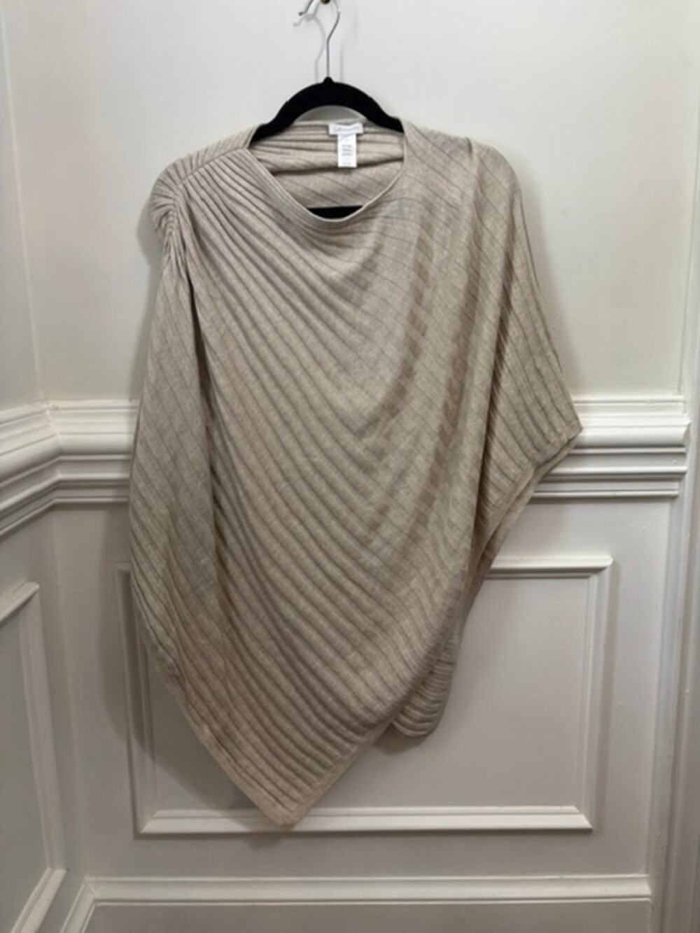 J Jill Poncho Sweater Silk & Cotton Ribbed Knit Pullover Asymmetrical One Size